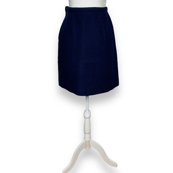 Vintage 60s 70s handmade women's navy blue high waisted wool mini skirt SZ XS - Picture 2 of 7